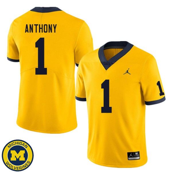 Men's University of Michigan #1 Andrel Anthony Yellow Player Jersey